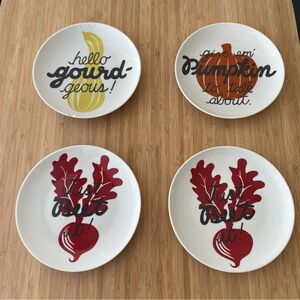 Crate & Barrel Veggie Pun Appetizer Side Plates 6.5” Set of 4